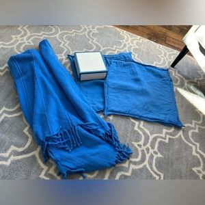 Pottery Barn Calypso Blue 18x18 Pillow Covers, Throw, and Decorative Box